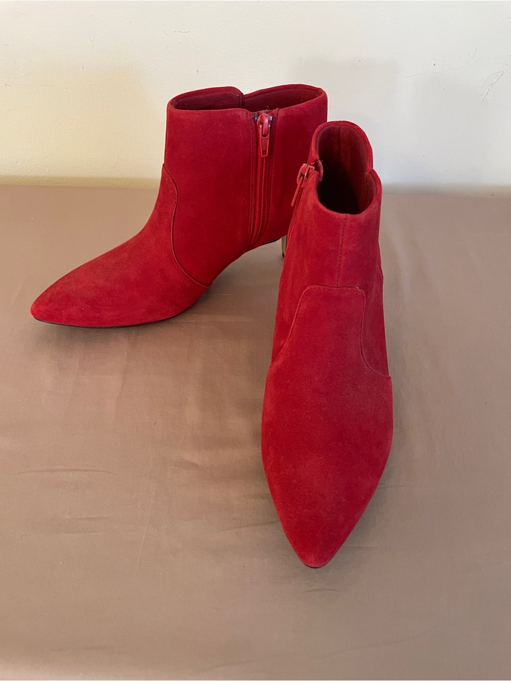 Clarks Red Suede Pointed Toe Ankle Booties